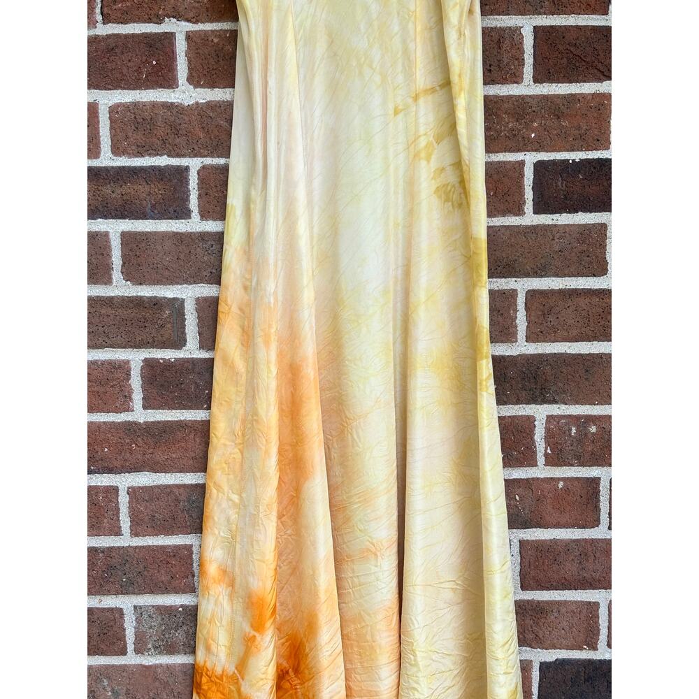 Antique Hand Dyed Acetate Slip Dress Yellow Orange Ombre Shibori REEEGAN - Picture 6 of 10